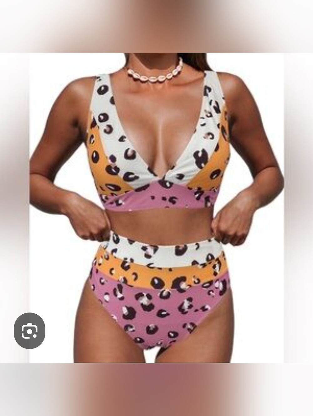 High-Waist Leopard Print Bikini Set in Pink & Mustard